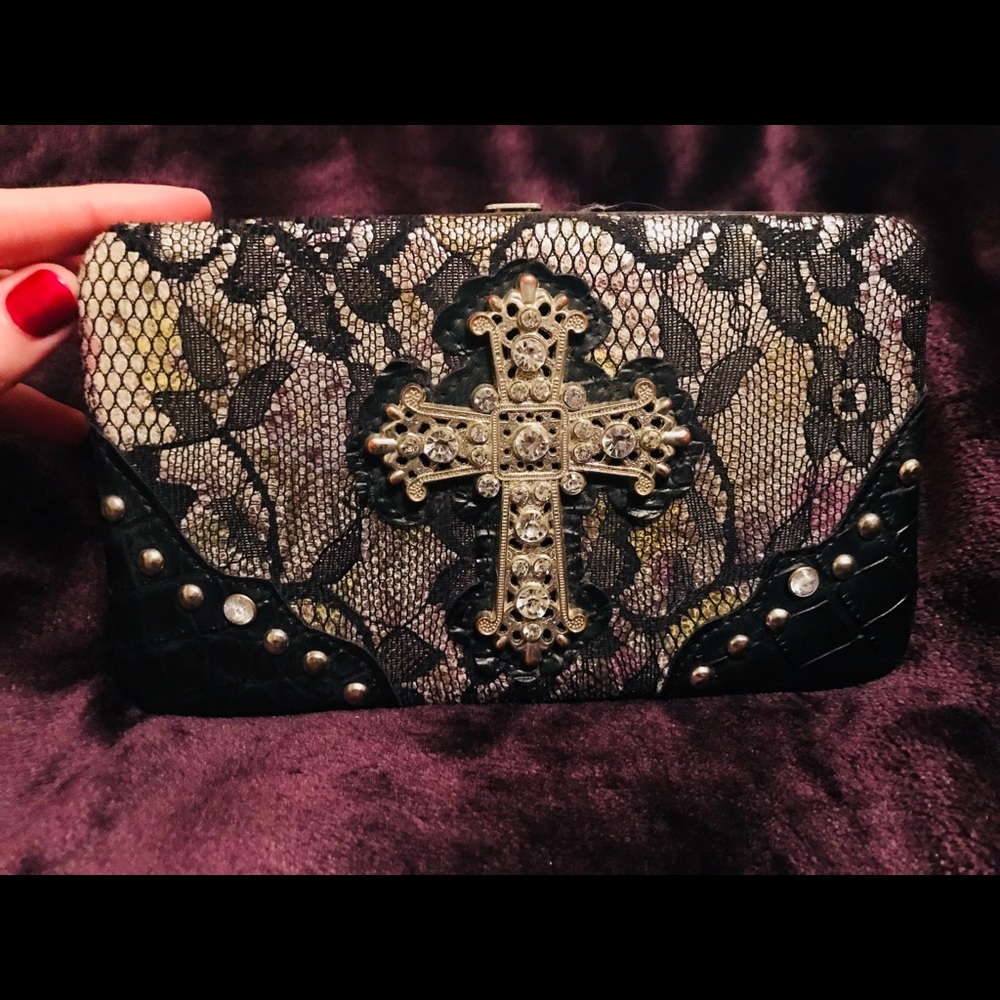 Women’s western jewel cross/lace snap wallet